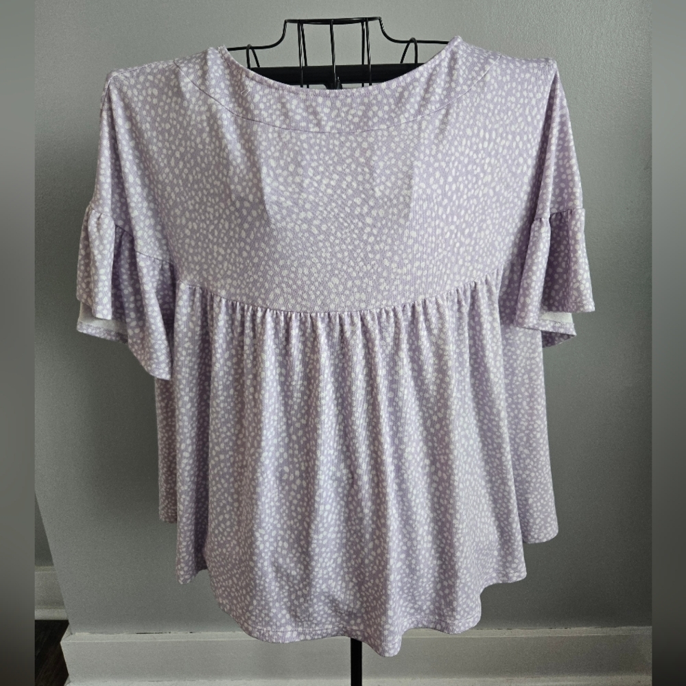(3/$25) ODDY Light Purple Patterned Babydoll Blouse | Spring Easter Size 1X